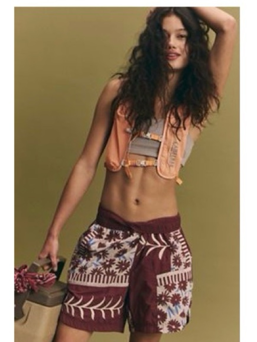 Free People Prime Time Hike Shorts EUC SZ Large Burgundy Maroon Grey Blue